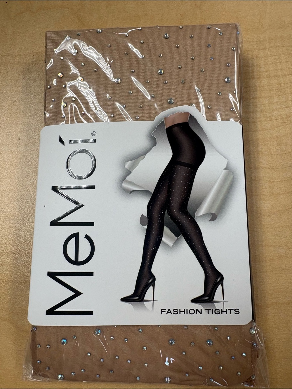 MeMoi Rhinestone Sheer Tights in Nude, M/L